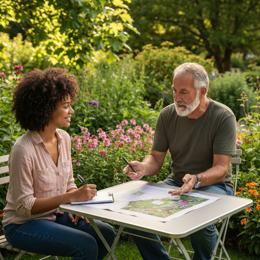 Paysagiste consultant avec un client - questions fréquentes